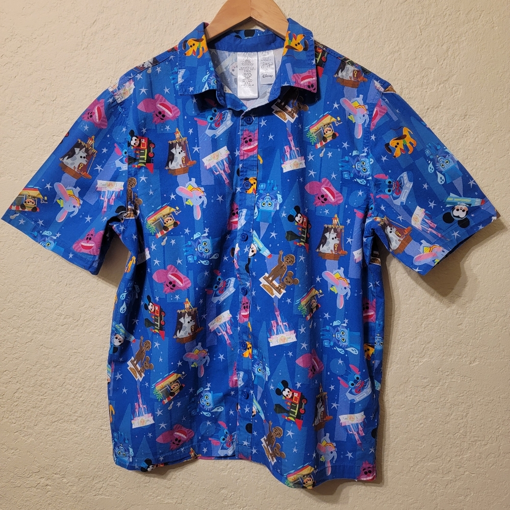 Disney Parks Joey Chou Magic Kingdom Woven Camp Shirt Sz M